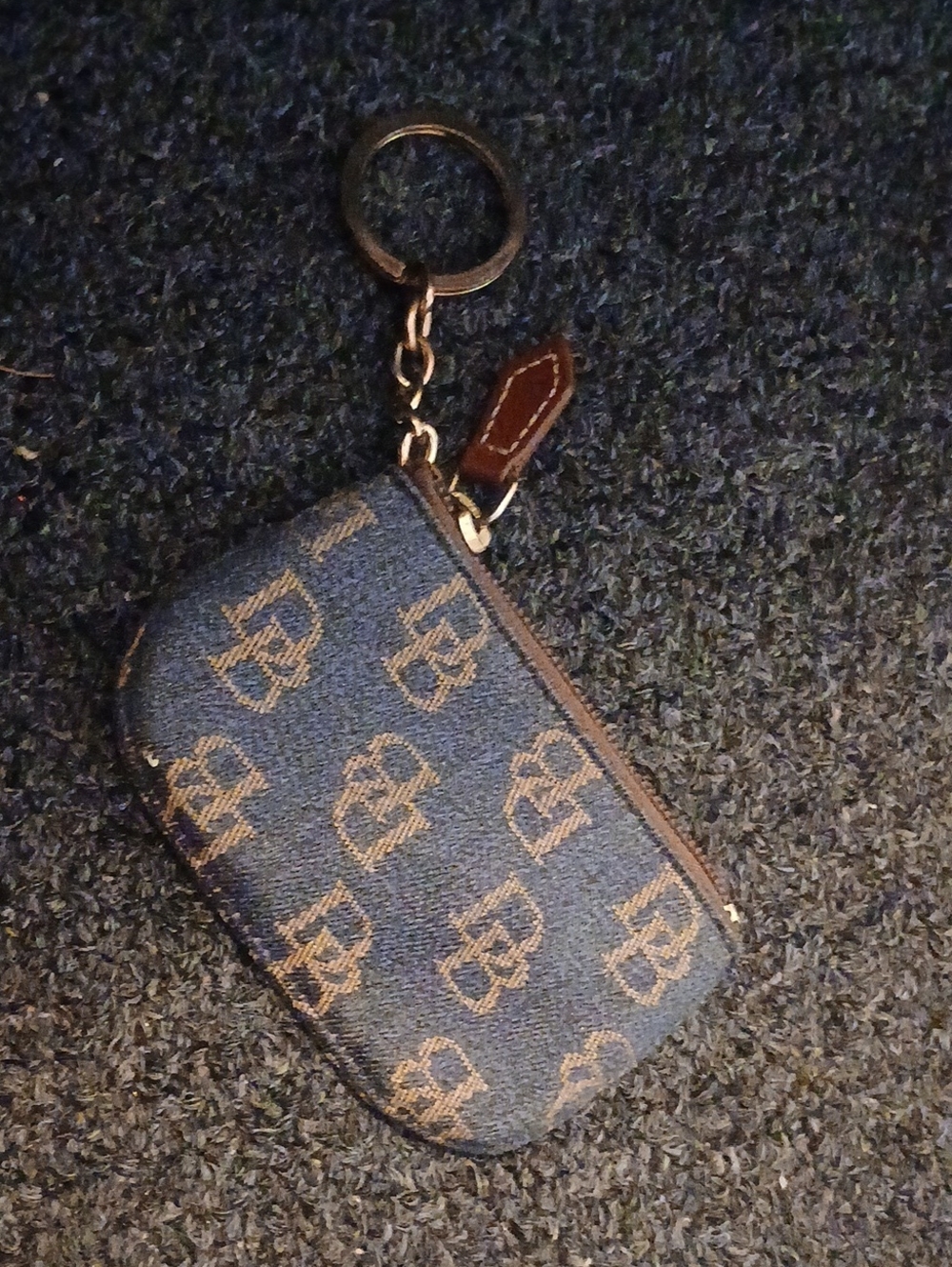 Dooney & Bourke Navy and Brown Monogram Key Pouch with Ring